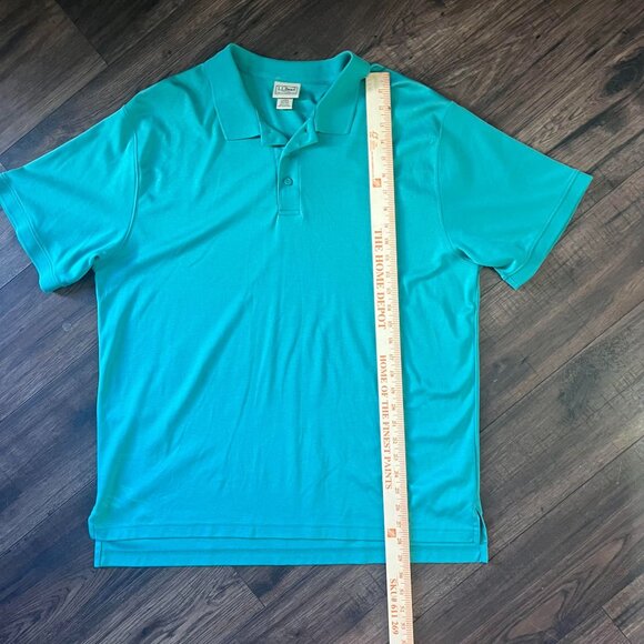 LL Bean Men's Pima Cotton Short Sleeve Polo Shirt Blue Green Size Large Reg - Picture 5 of 6